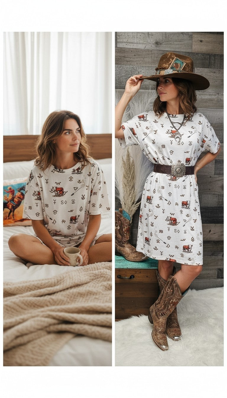 Baha Ranch Hereford Brands Western T Shirt Dress or Sleep Shirt
