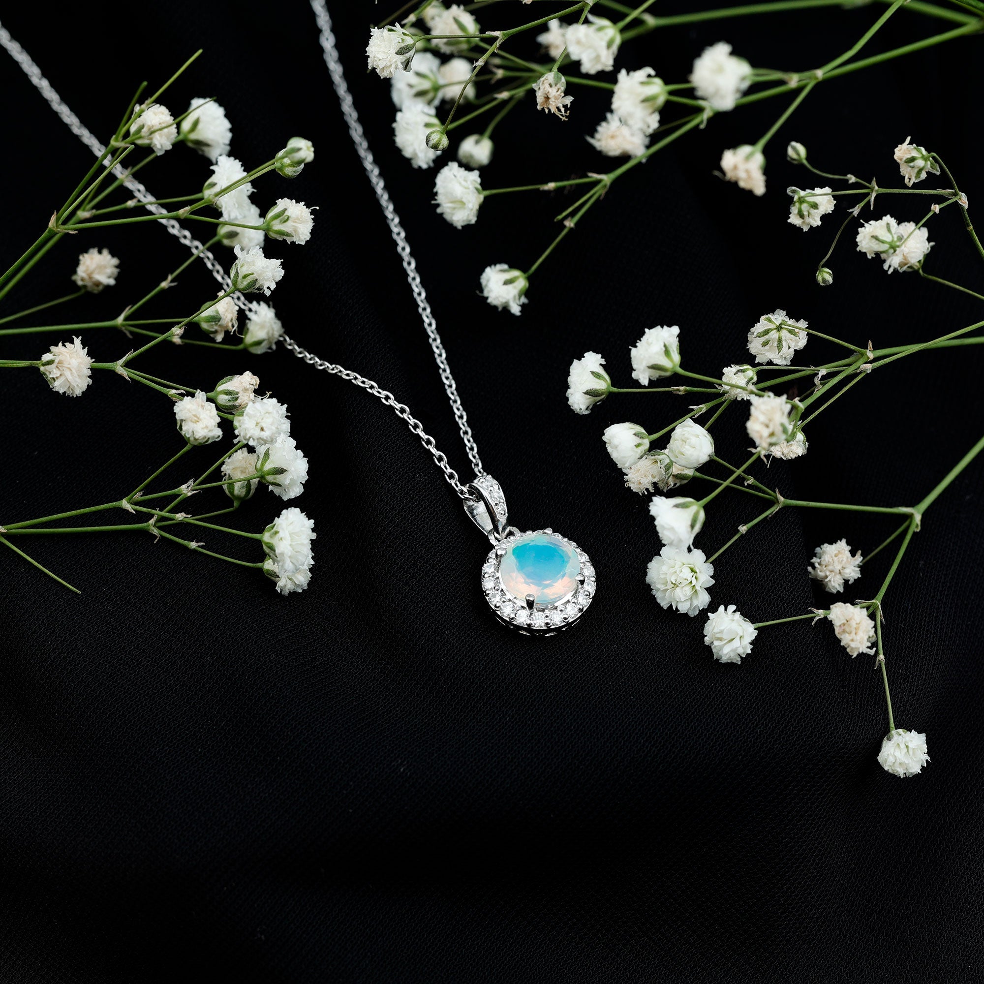 Real Ethiopian Opal Necklace With Moissanite Halo