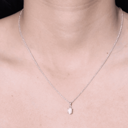 0.75 Carat Oval Lab Grown Diamond Solitaire Necklace with Silver Chain