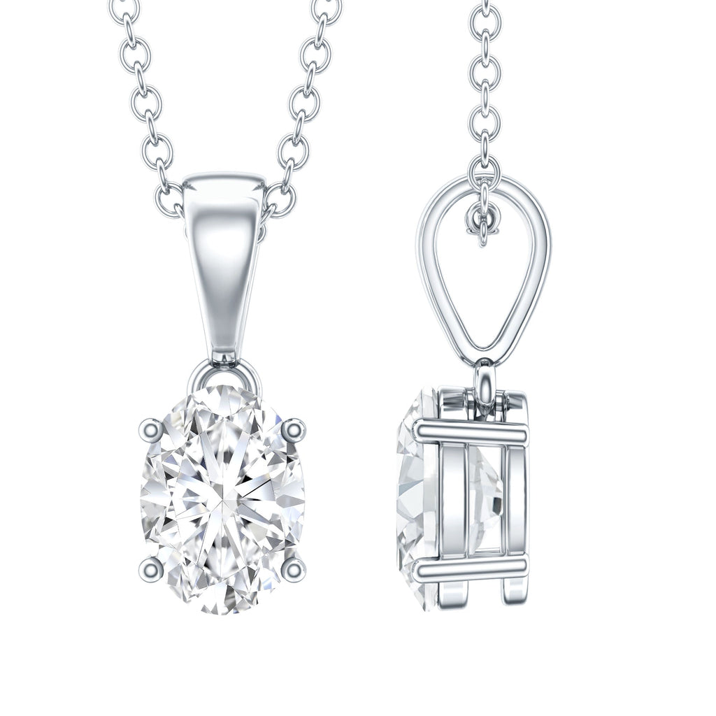 0.75 Carat Oval Lab Grown Diamond Solitaire Necklace with Silver Chain