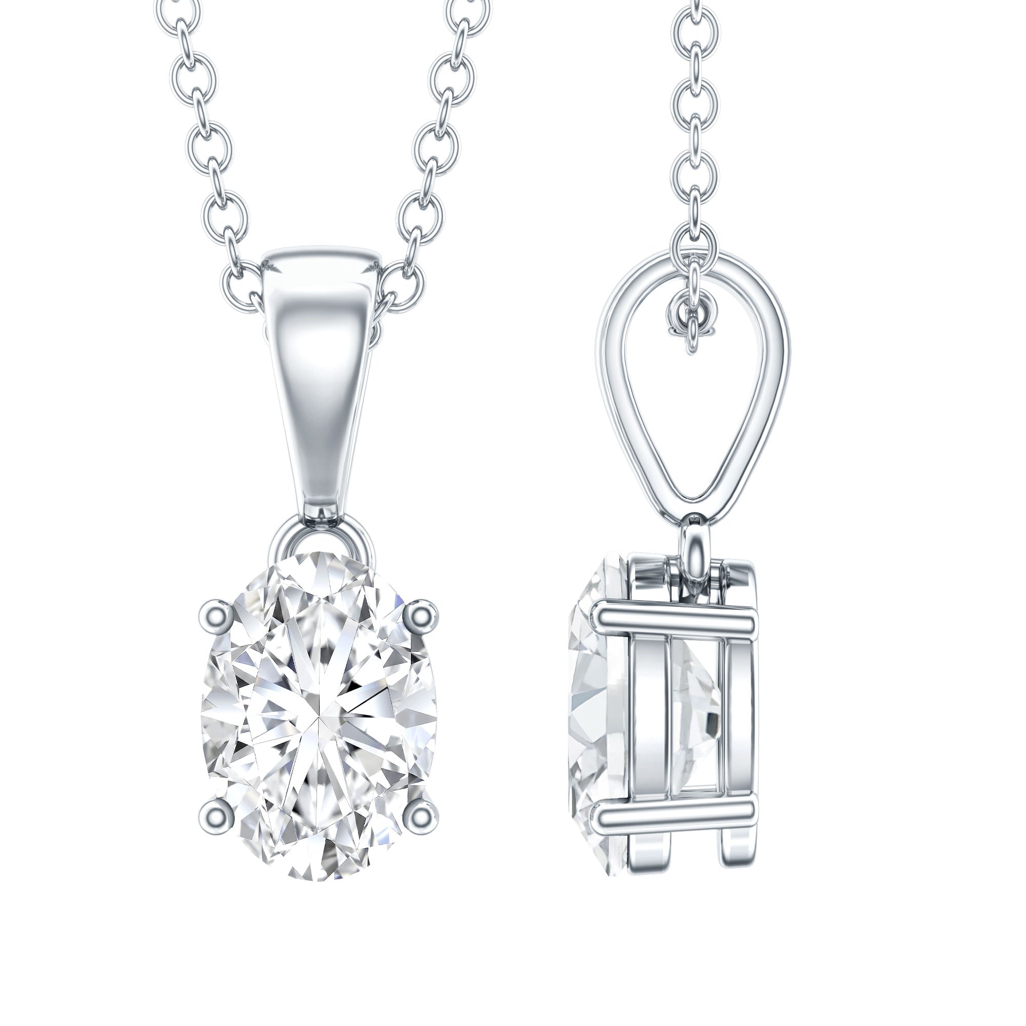 0.75 Carat Oval Lab Grown Diamond Solitaire Necklace with Silver Chain