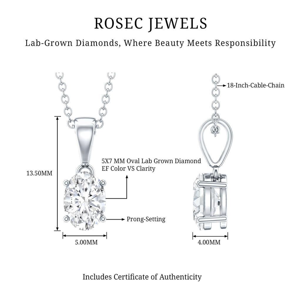 0.75 Carat Oval Lab Grown Diamond Solitaire Necklace with Silver Chain