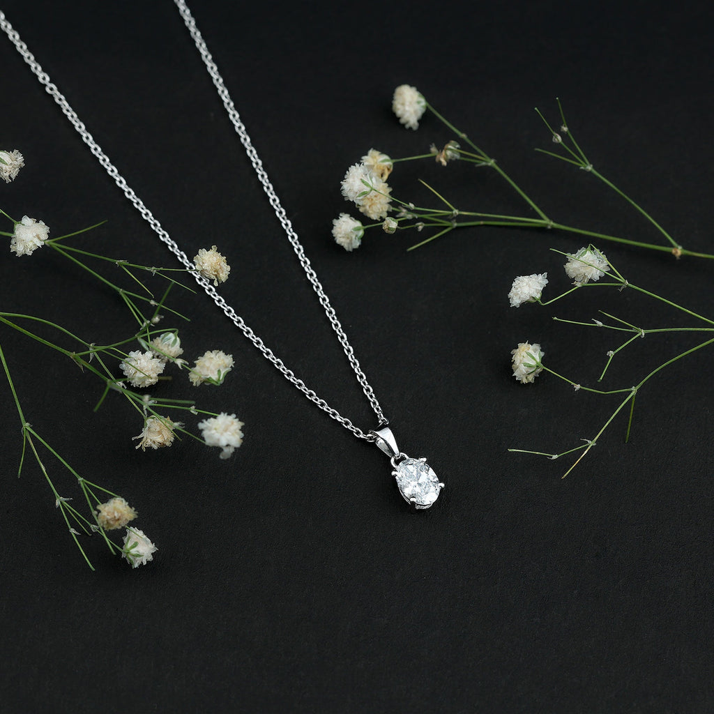 0.75 Carat Oval Lab Grown Diamond Solitaire Necklace with Silver Chain