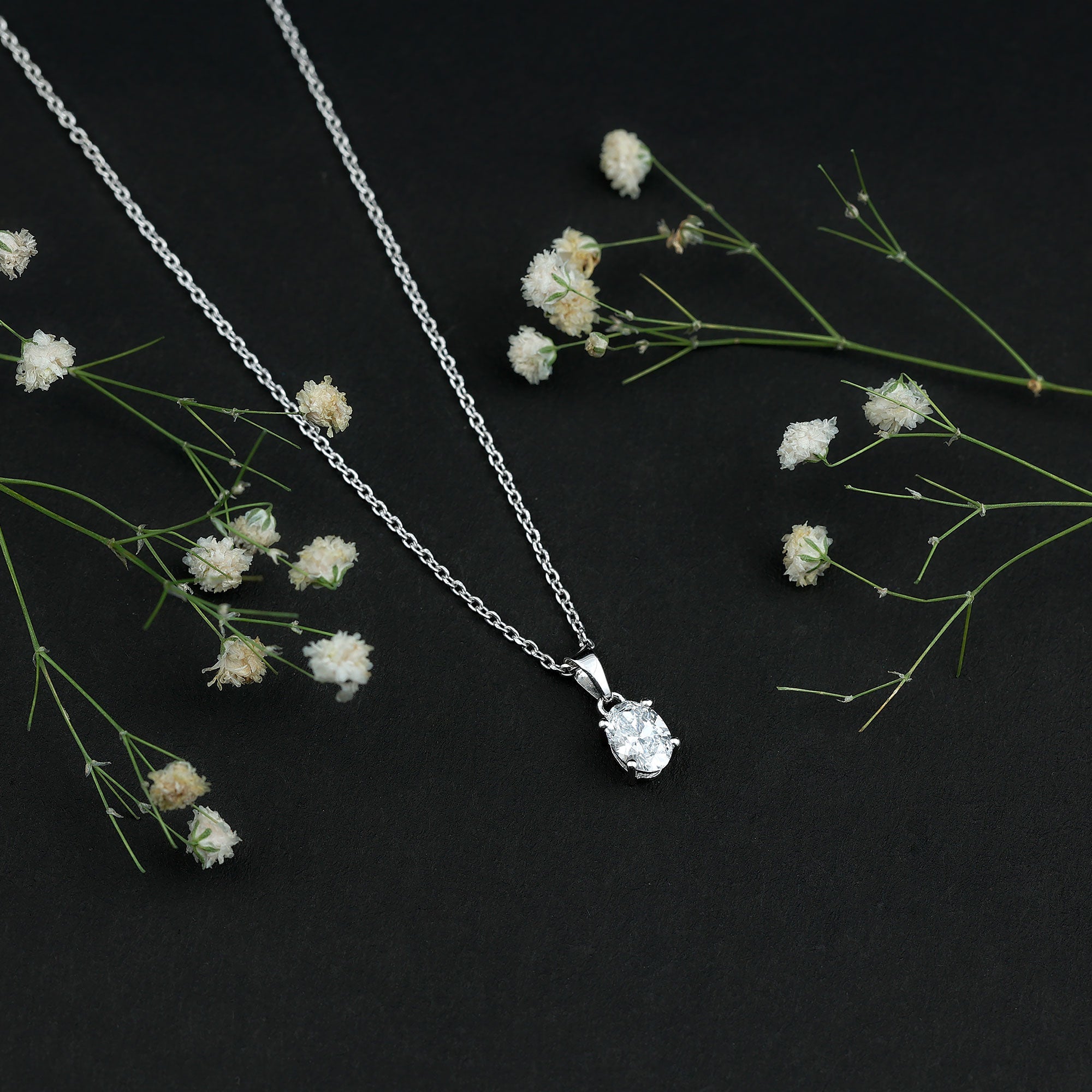 0.75 Carat Oval Lab Grown Diamond Solitaire Necklace with Silver Chain