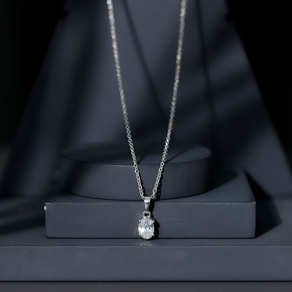 0.75 Carat Oval Lab Grown Diamond Solitaire Necklace with Silver Chain