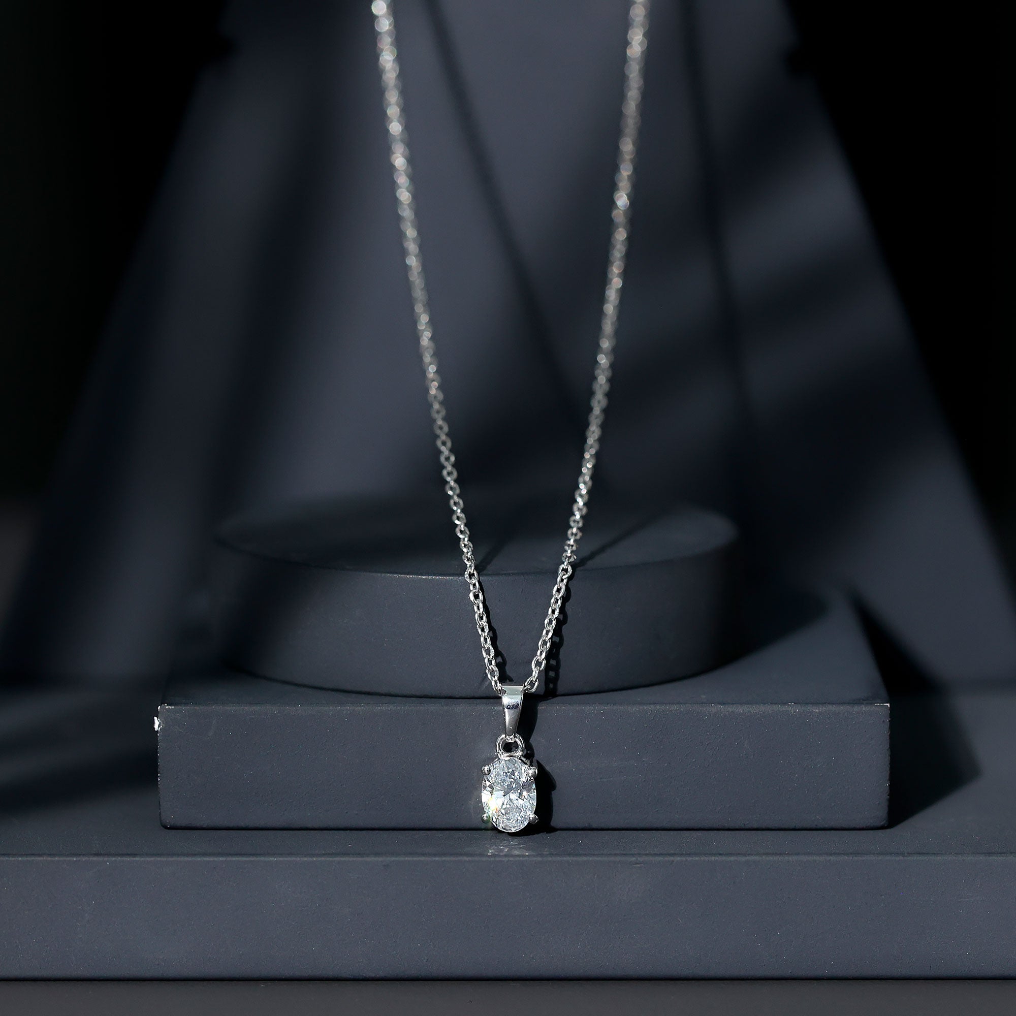 0.75 Carat Oval Lab Grown Diamond Solitaire Necklace with Silver Chain
