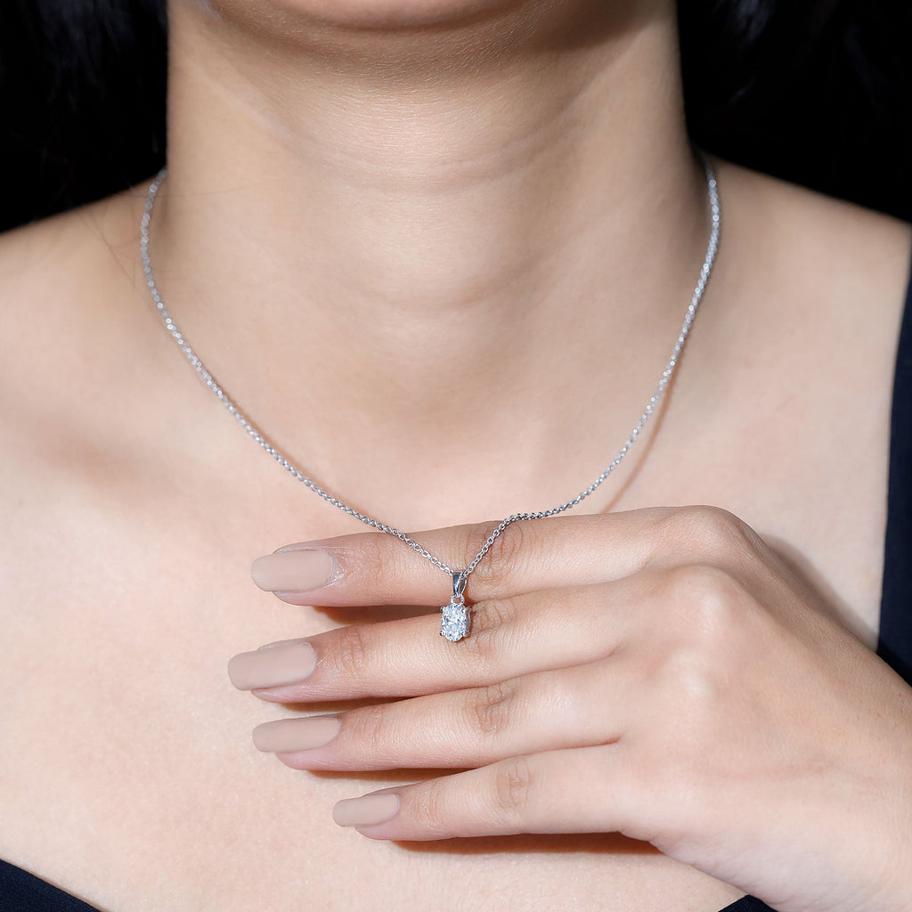 0.75 Carat Oval Lab Grown Diamond Solitaire Necklace with Silver Chain