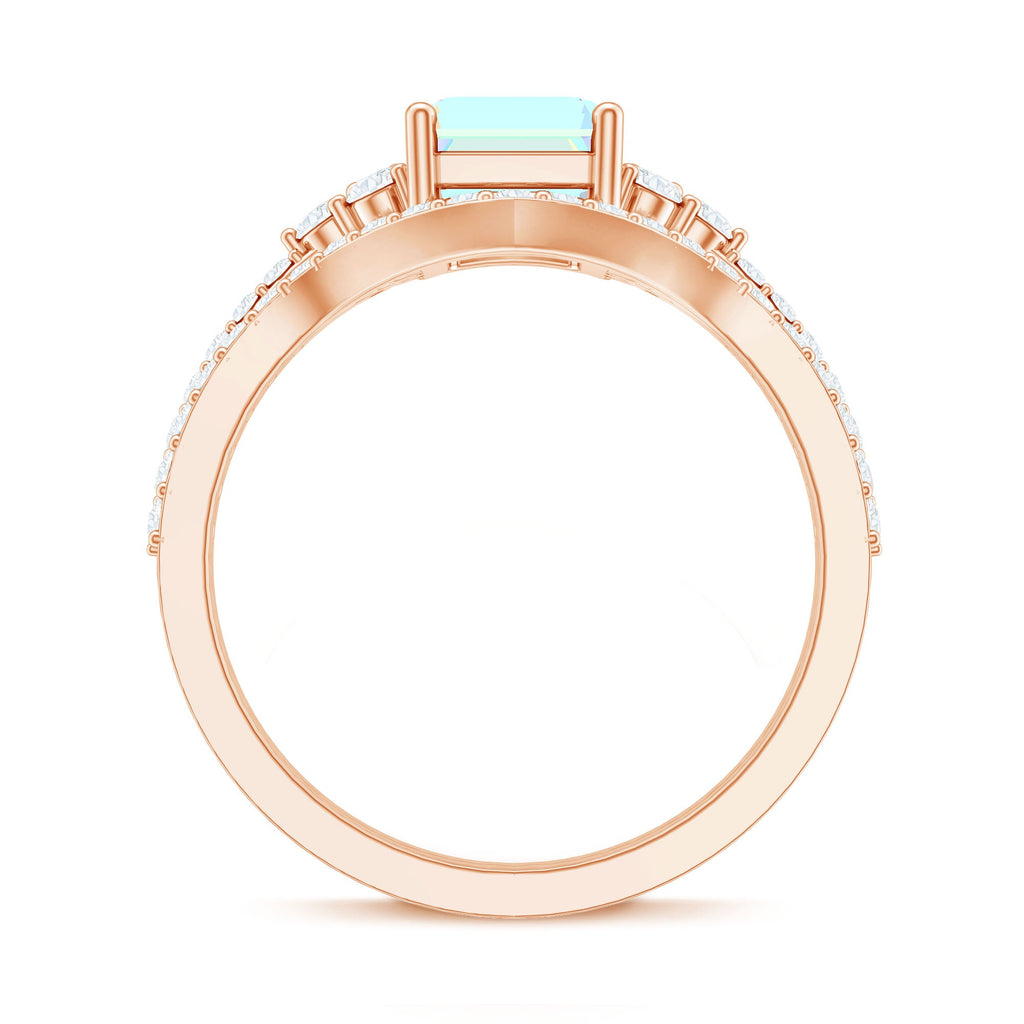 2 Carat Emerald Cut Ethiopian Opal Bridal Ring Set with Diamond Band