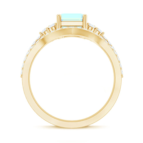 2 Carat Emerald Cut Ethiopian Opal Bridal Ring Set with Diamond Band