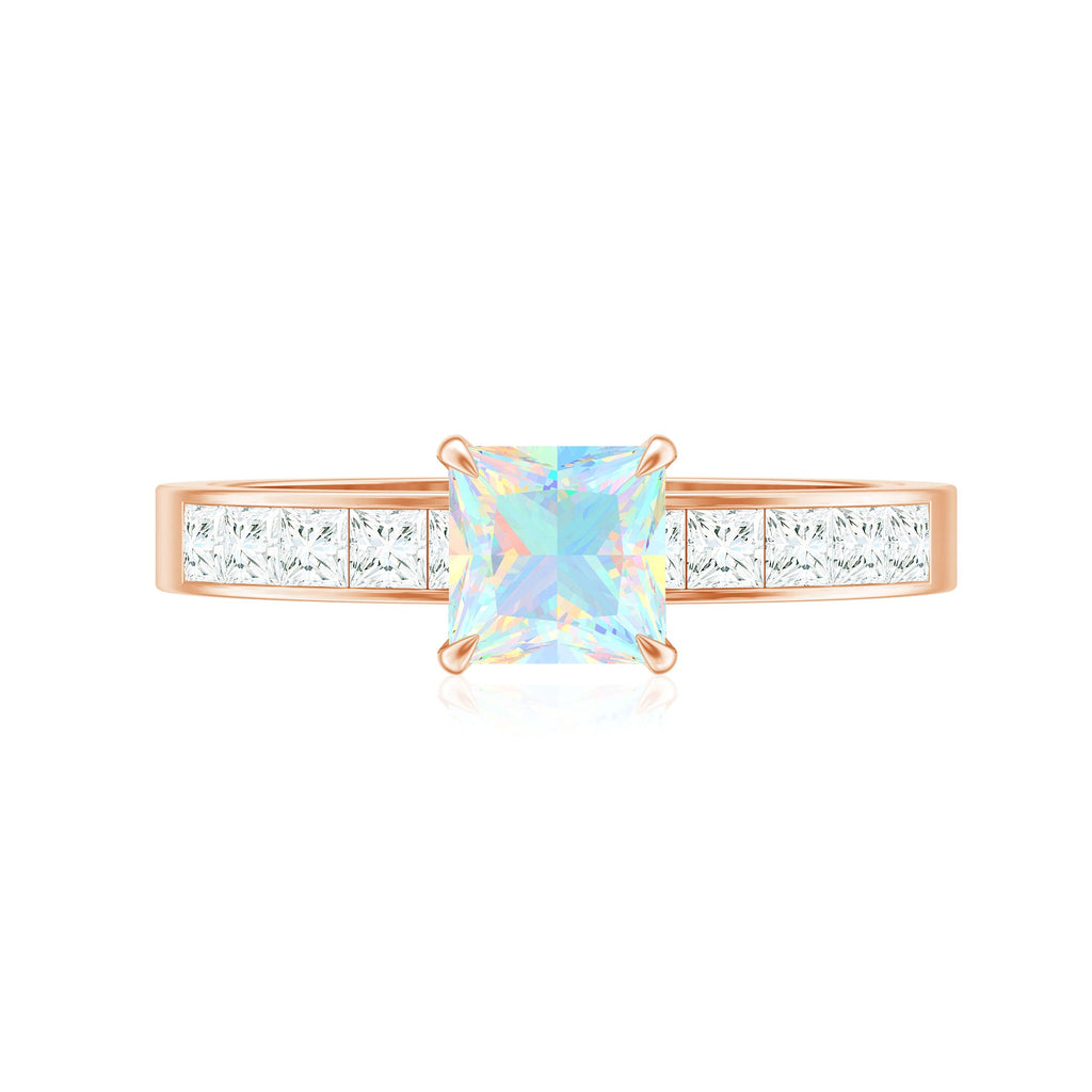 Certified Real Ethiopian Opal Princess Cut Engagement Ring with Diamond