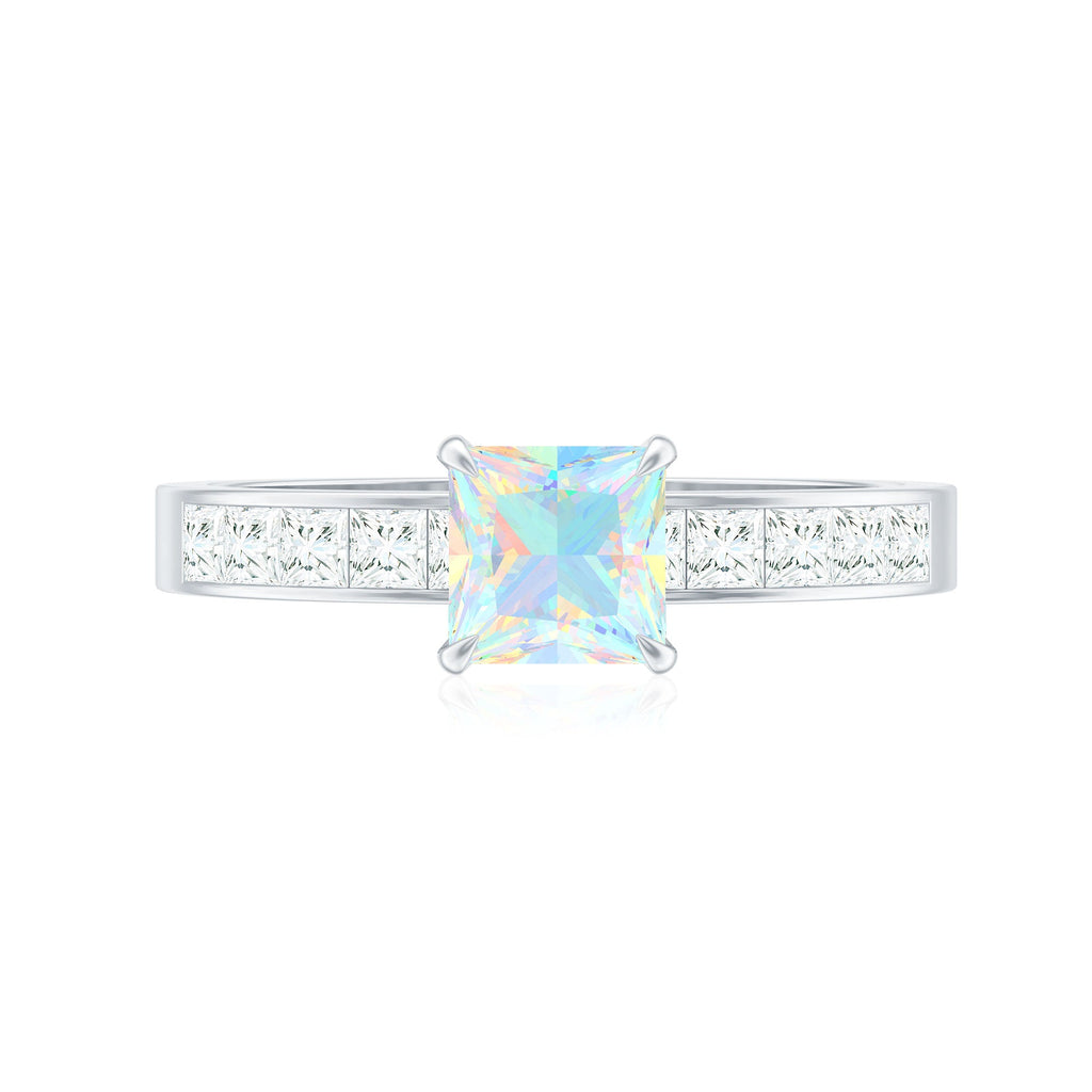 Certified Real Ethiopian Opal Princess Cut Engagement Ring with Diamond
