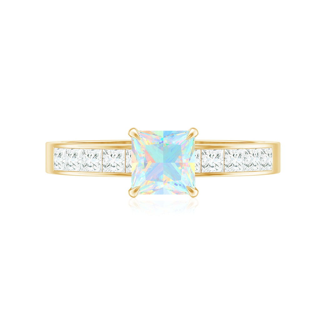 Certified Real Ethiopian Opal Princess Cut Engagement Ring with Diamond