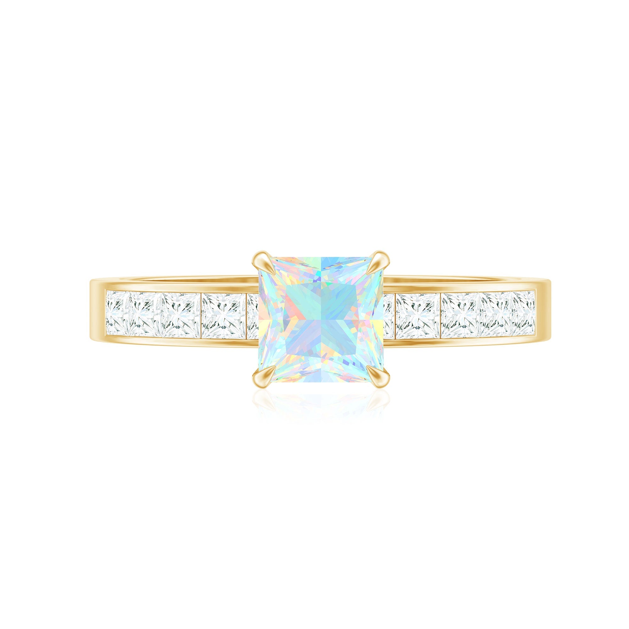 Certified Real Ethiopian Opal Princess Cut Engagement Ring with Diamond