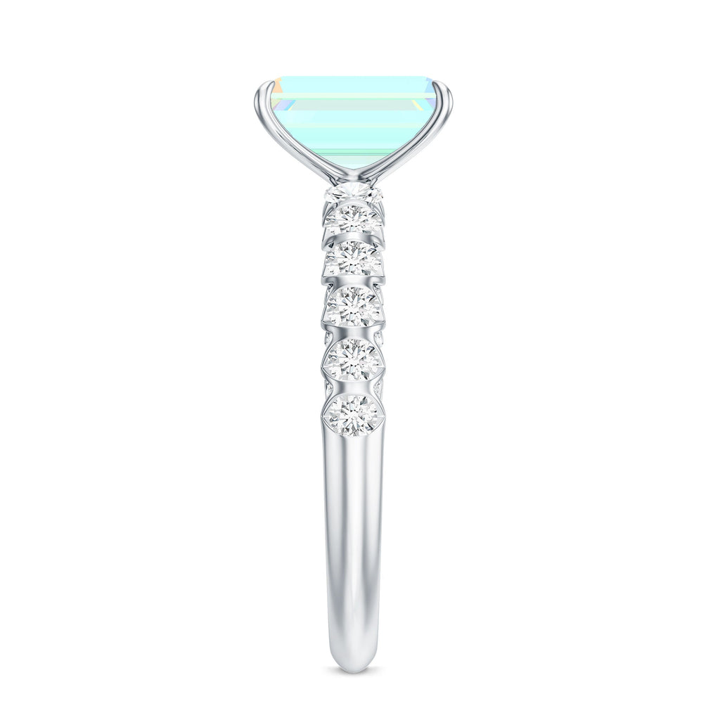 Genuine Ethiopian Opal Emerald Cut Engagement Ring with Diamond Side Stones