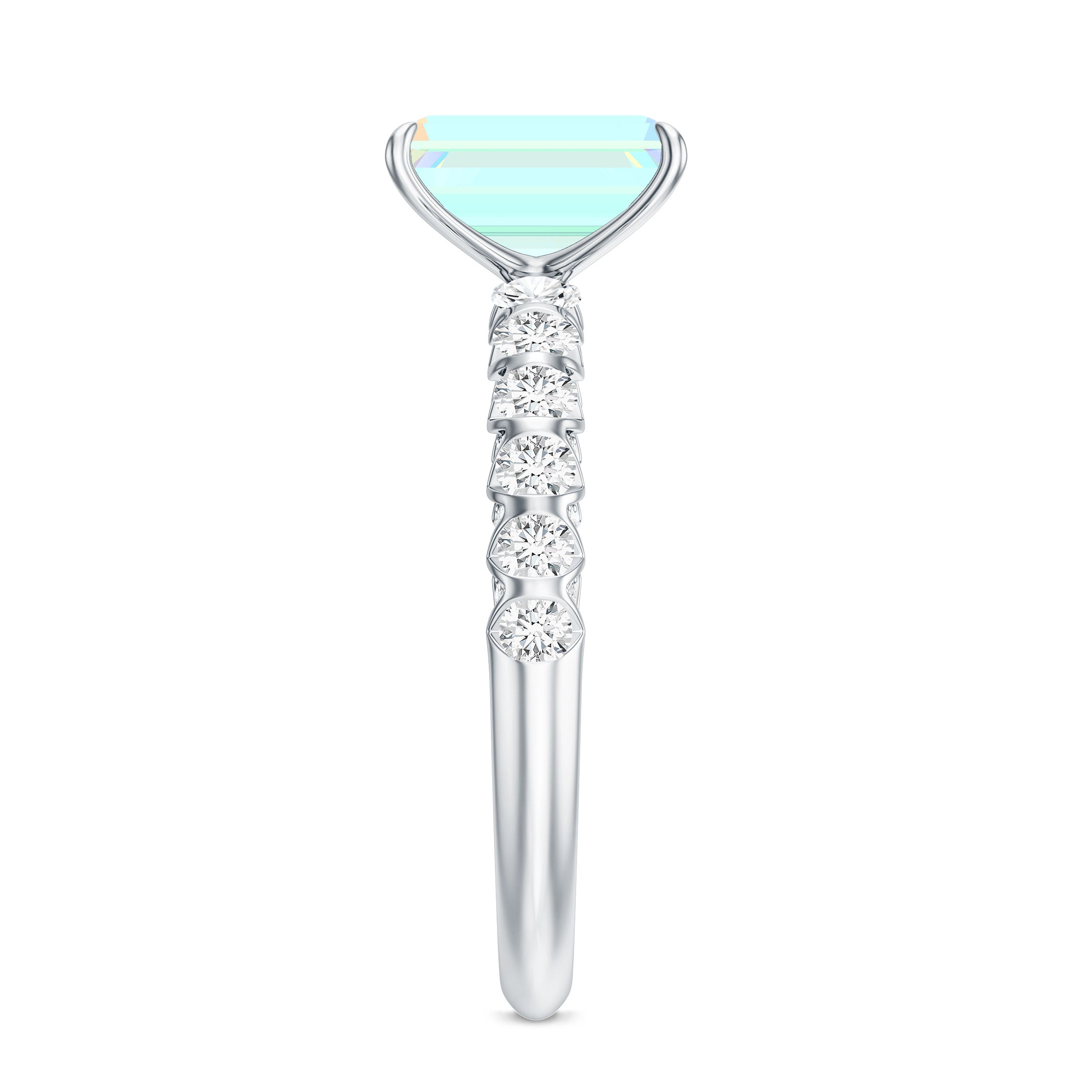 Genuine Ethiopian Opal Emerald Cut Engagement Ring with Diamond Side Stones