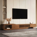 Retractable Grid TV Cabinet Walnut 198.12-261.62 cm Extension Modern Living Room Furniture with 2 Drawers 2 Storage, Home Entertainment Unit, Media Console, Stylish Cabinet, Sleek Furniture, Durable Hardwood, Sturdy Build, Sp