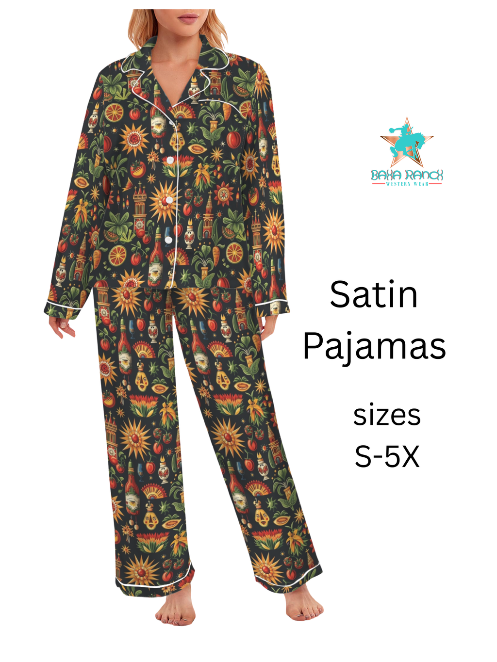 Baha Ranch Colores De Mexico - Mexican Culture Satin Pajamas