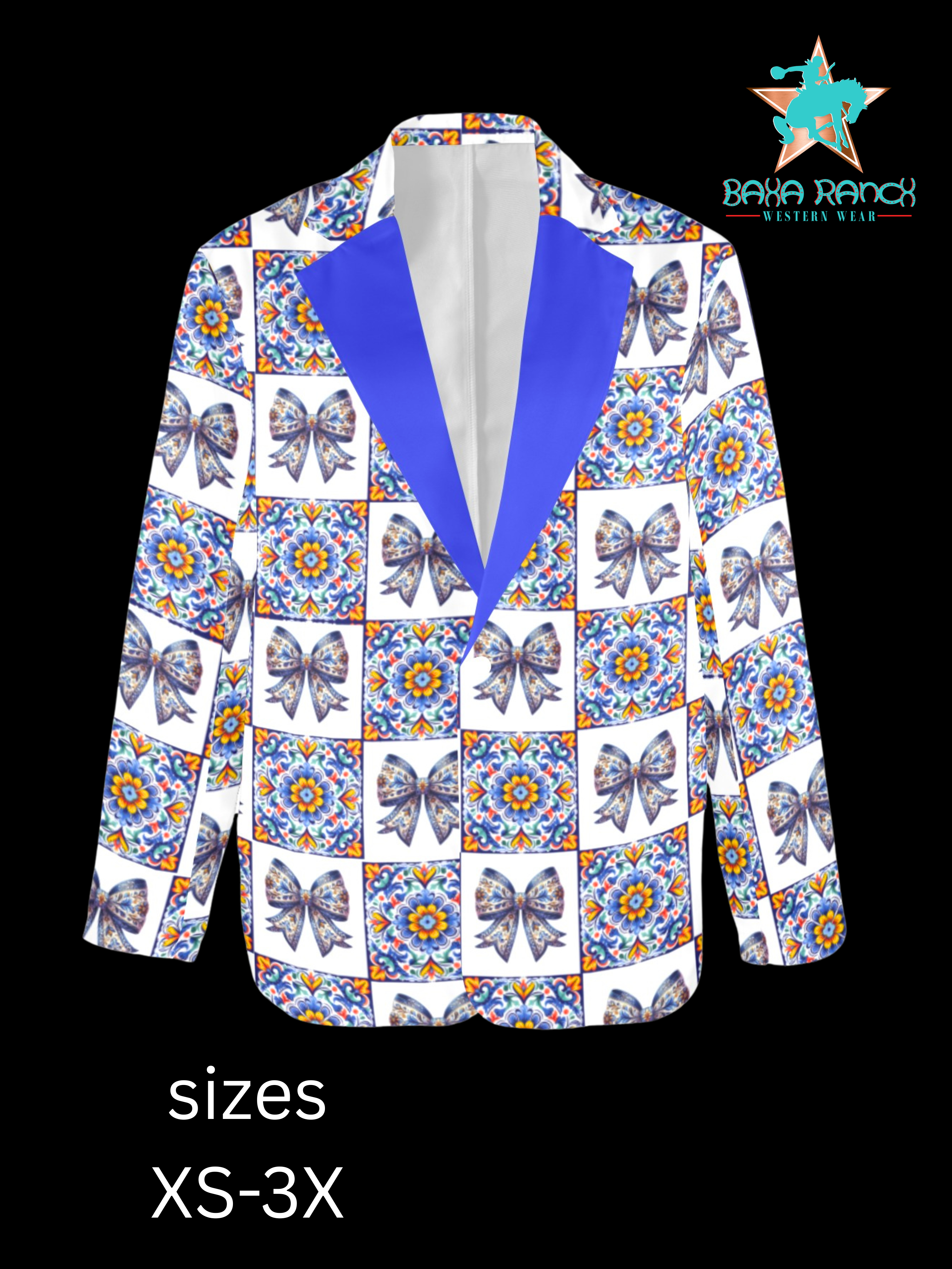 Baha Ranch Blue Bow Talavera Floral Blazer