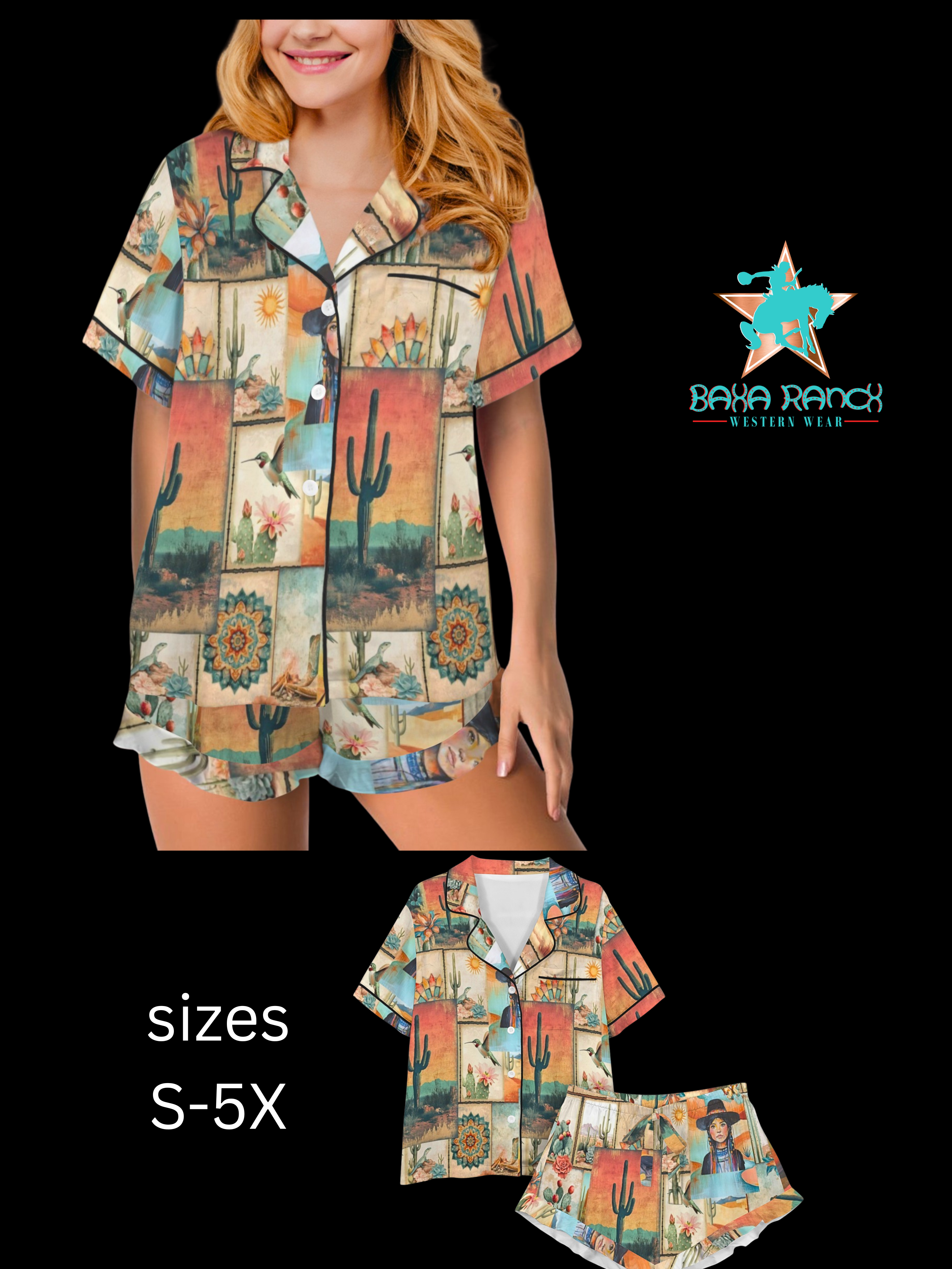 Baha Ranch Colores de Mexico Pictures of the Southwest Satin Pajamas