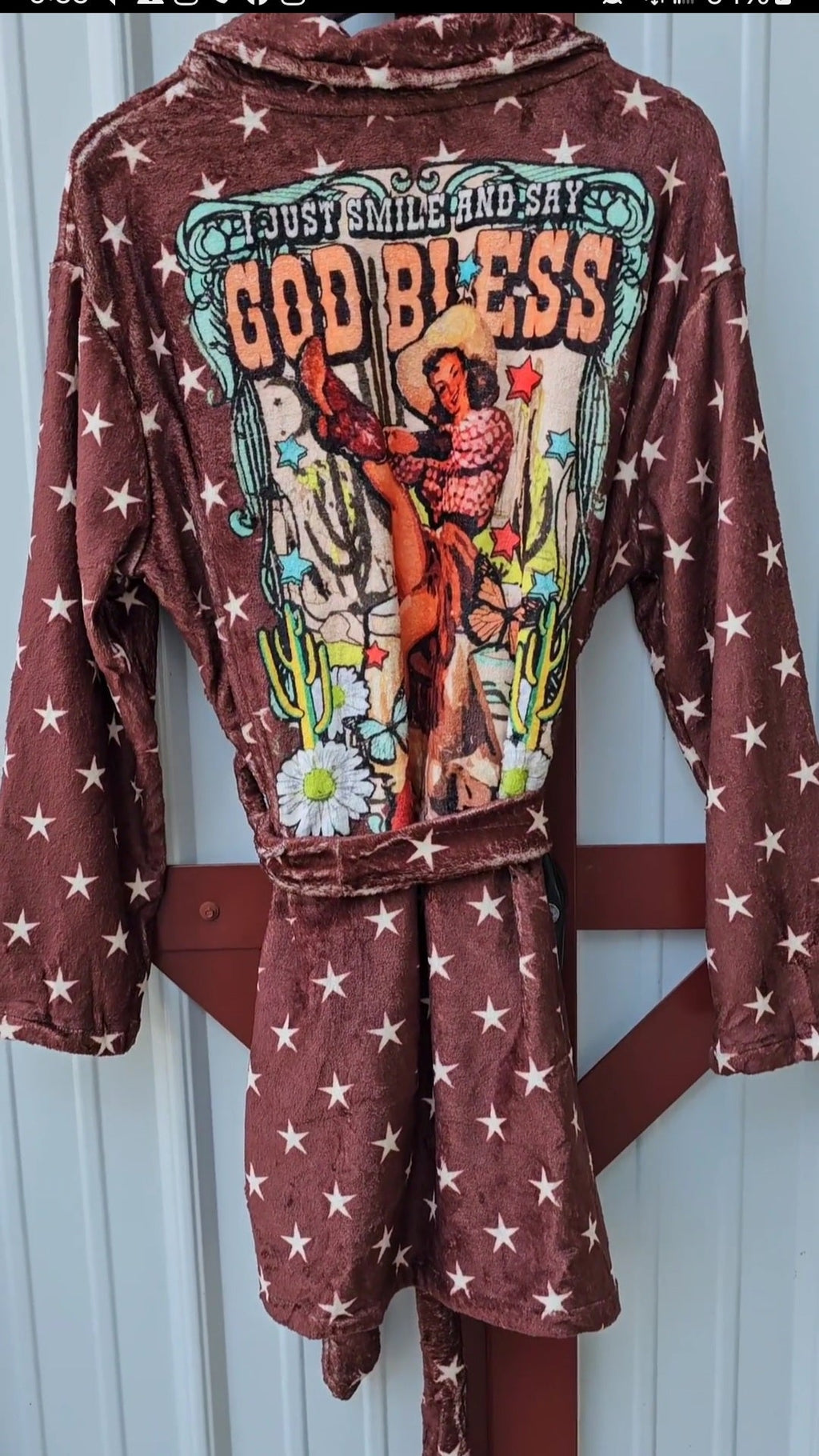 Baha Ranch Cowgirl Says God Bless Women's Western Bath Robe