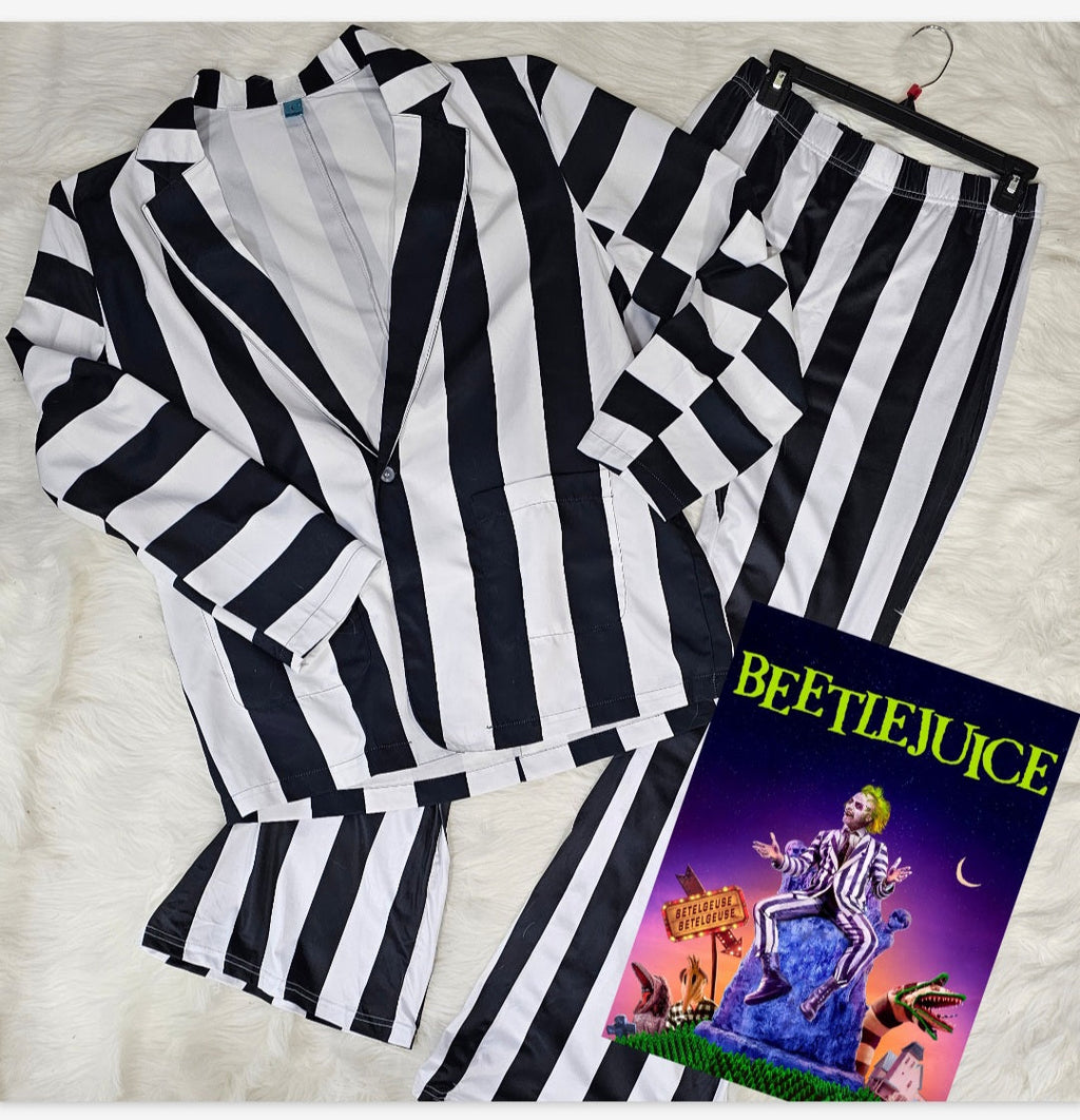Baha Ranch BeetleJuice Prison Stripe Blazer Women's