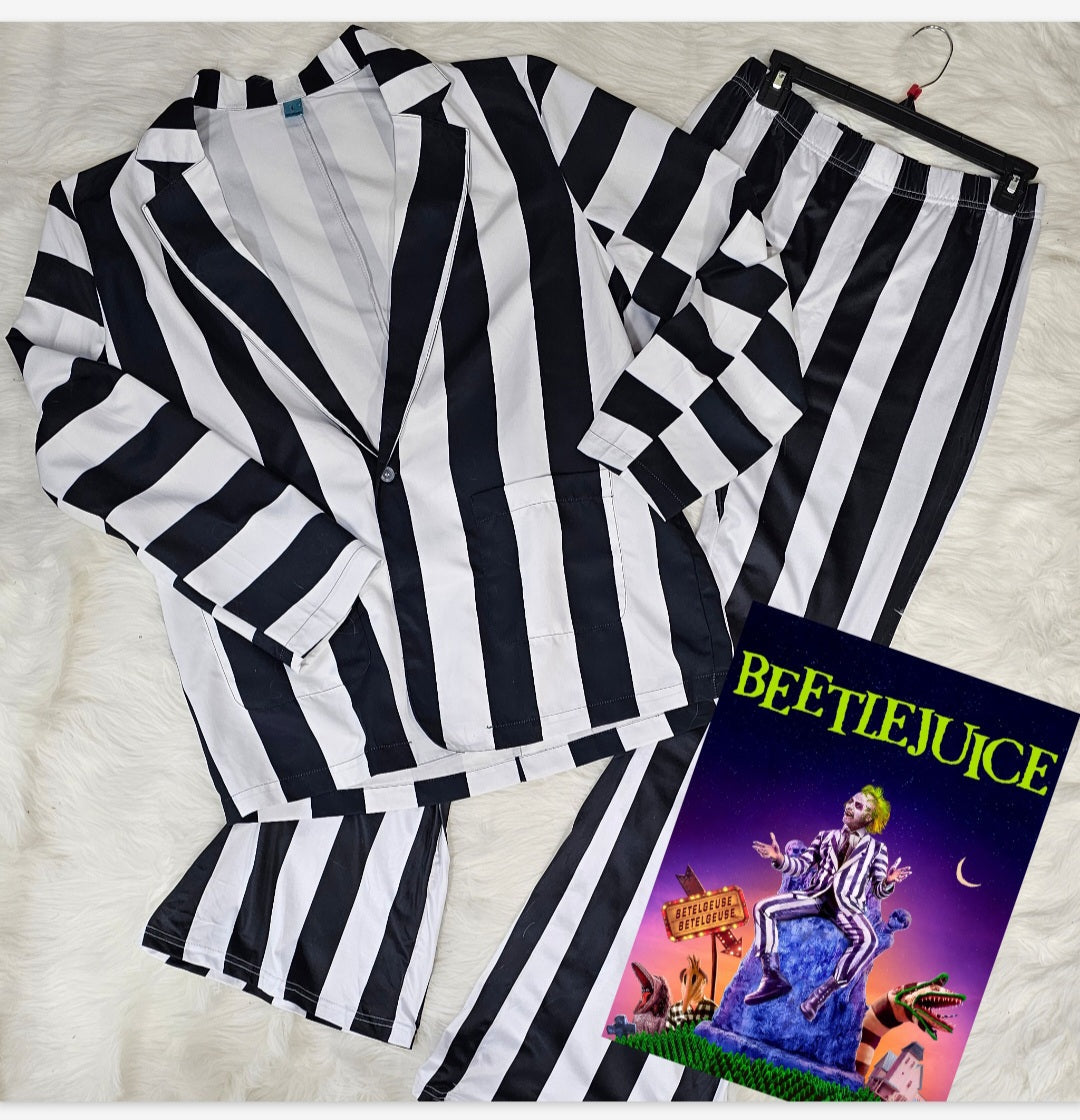 Baha Ranch BeetleJuice Prison Stripe Blazer Women's