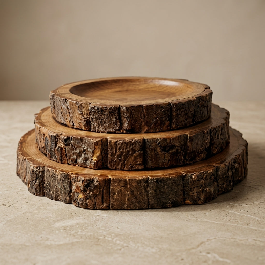House of Avana Round Tree Mango Wood Platter Set of 3