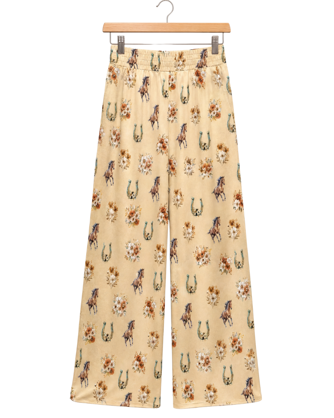 Baha Ranch Country Girl Floral Horse High Waisted Wide Leg Pants