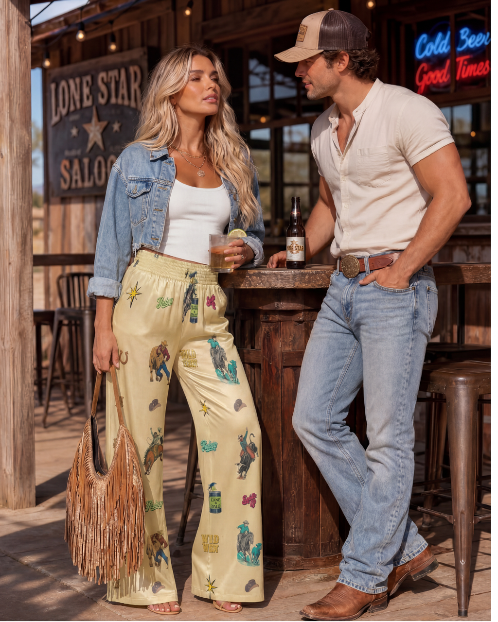 Baha Ranch The Last Roundup Rodeo High Waisted Wide Leg Pants