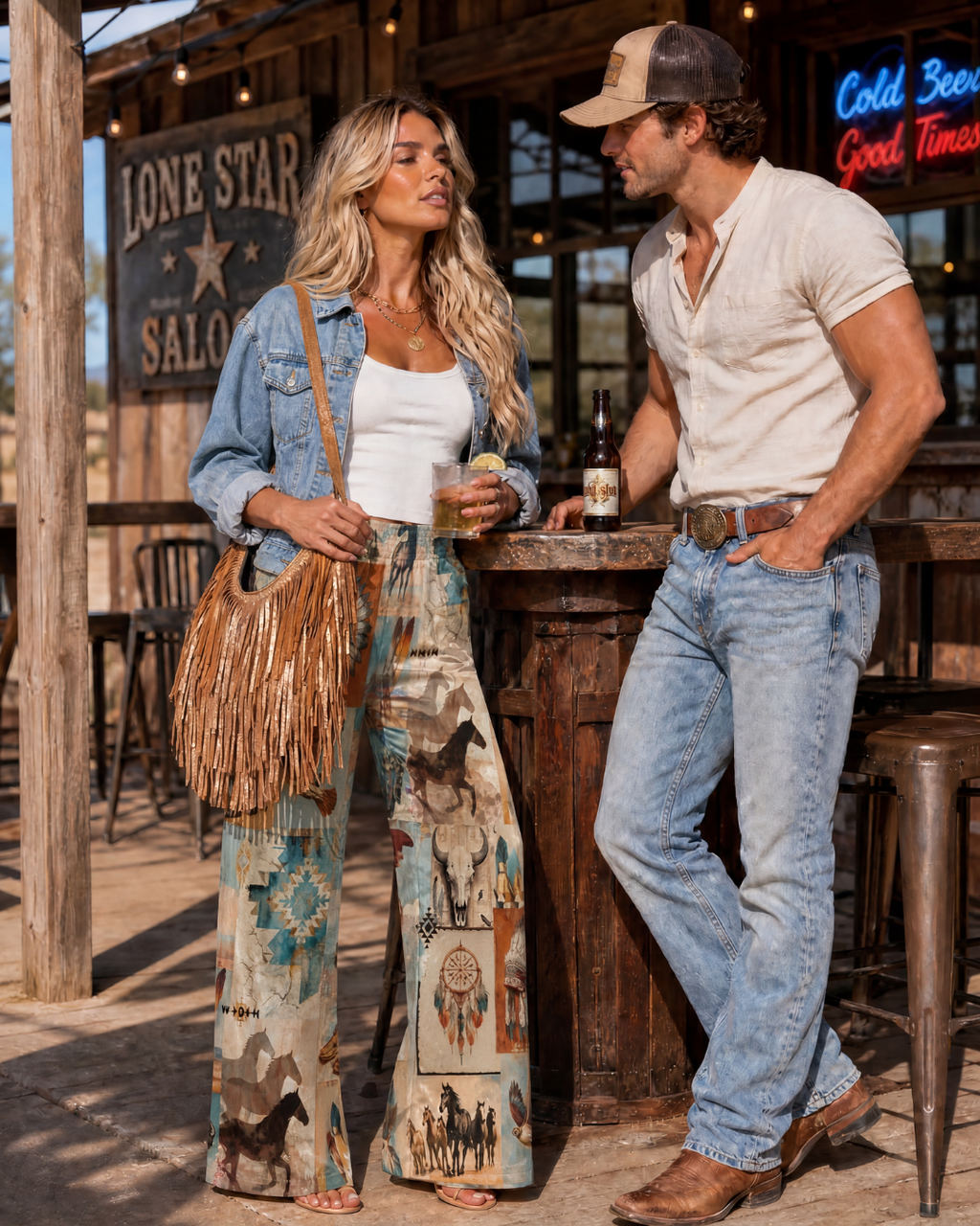 Baha Ranch Bohemian Dreams High Waisted Wide Leg Pants Inclusive Sizing