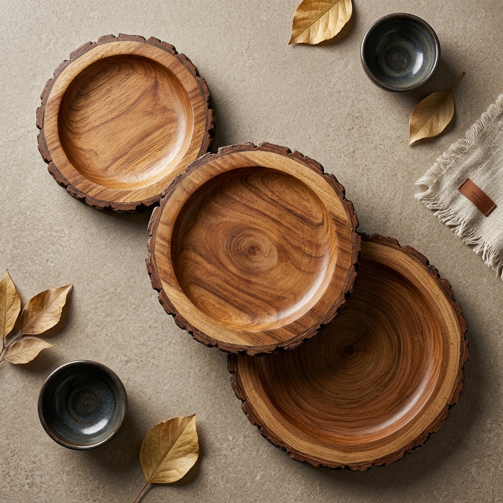 House of Avana Round Tree Mango Wood Platter Set of 3