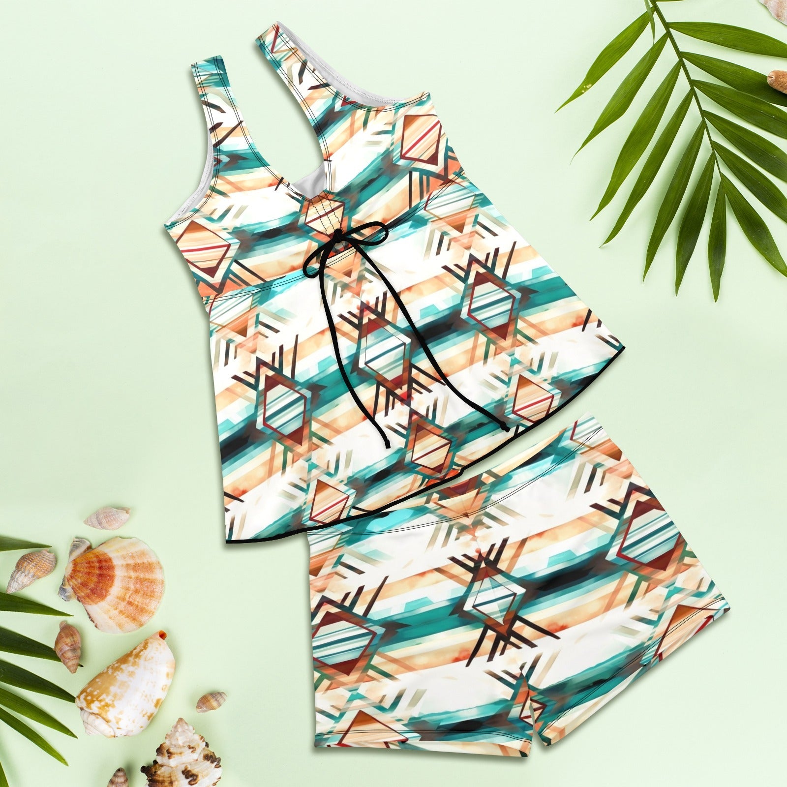 Baha Ranch Diamond Aztec Tankini Boy Shorts Swim Set