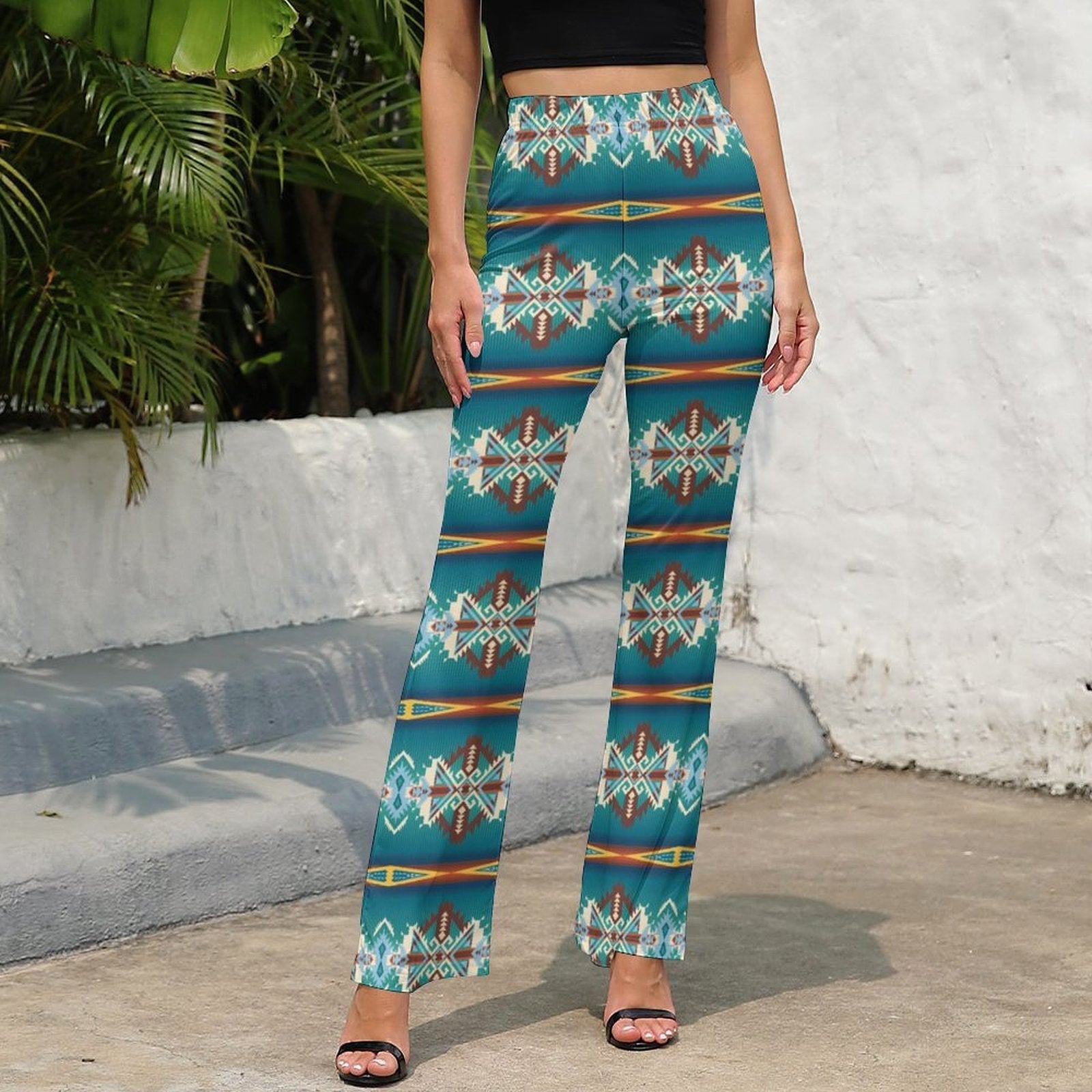 Baha Ranch Teal Aztec Flare Pants