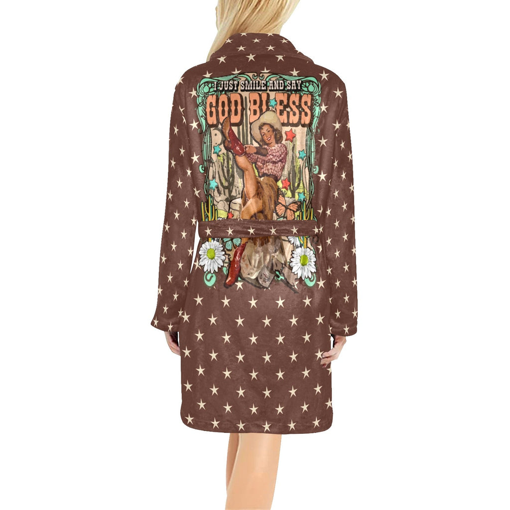 Baha Ranch Cowgirl Says God Bless Women's Western Bath Robe