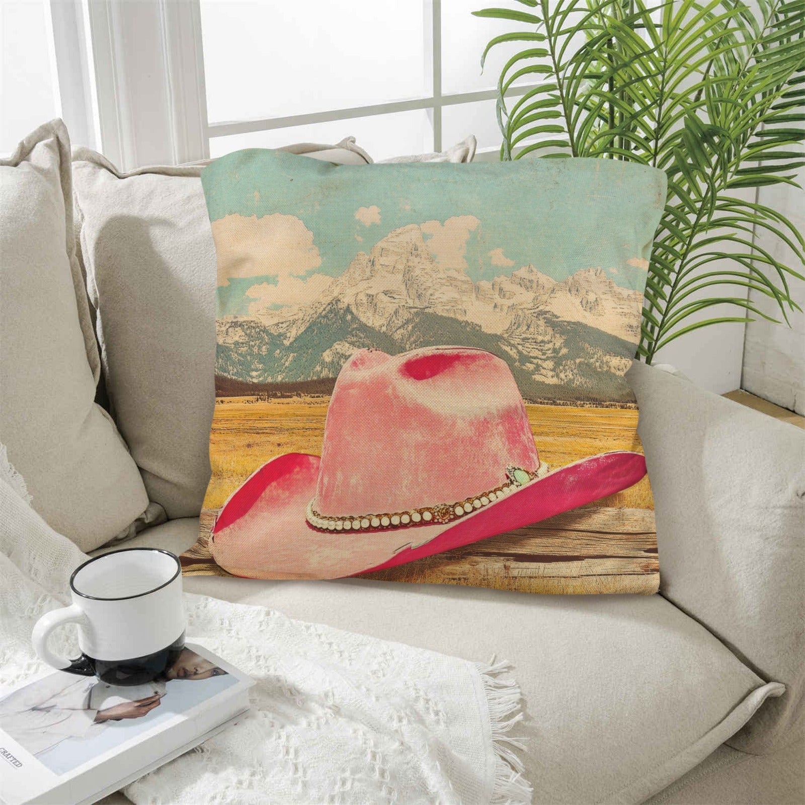 Baha Ranch Retro Pop Western Pink Hat Pillow Case Made America