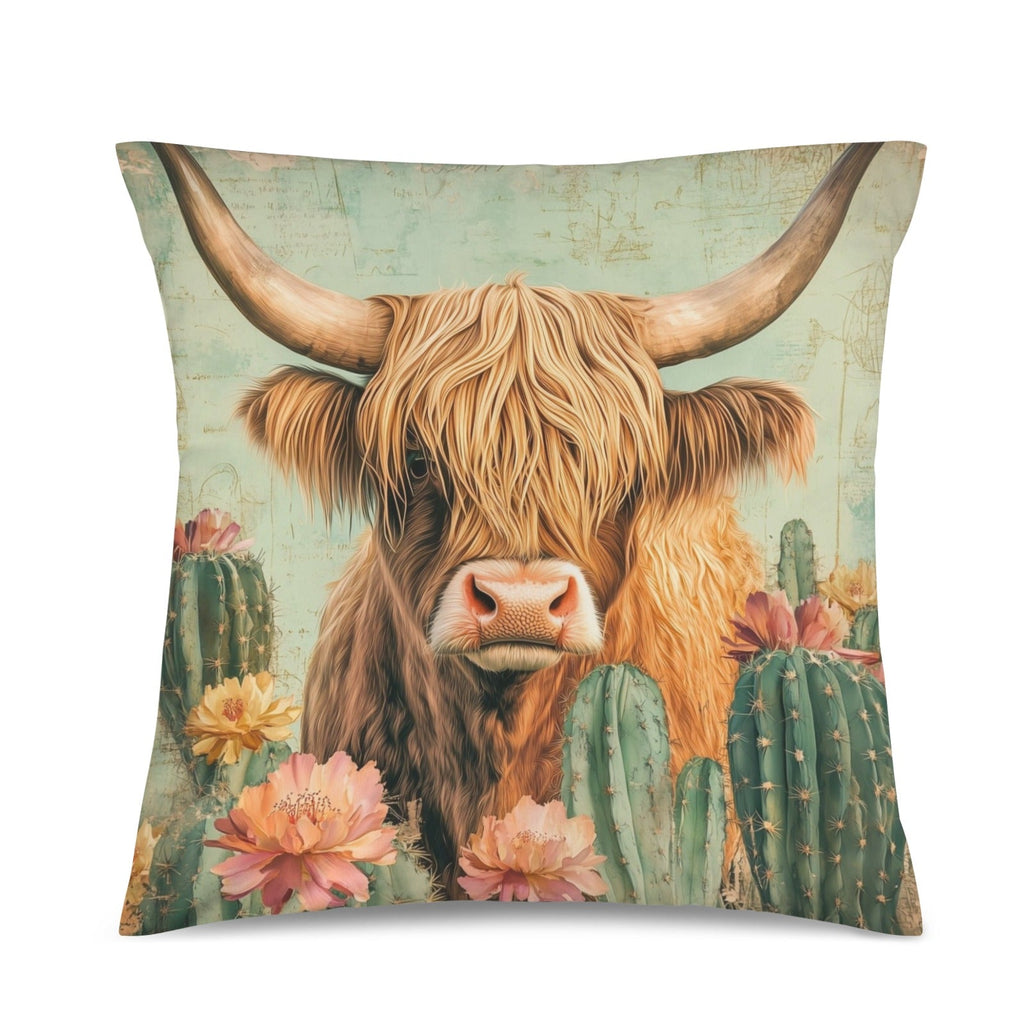 Baha Ranch Cactus Highland Velvety Soft Throw Pillow Cover Made in America
