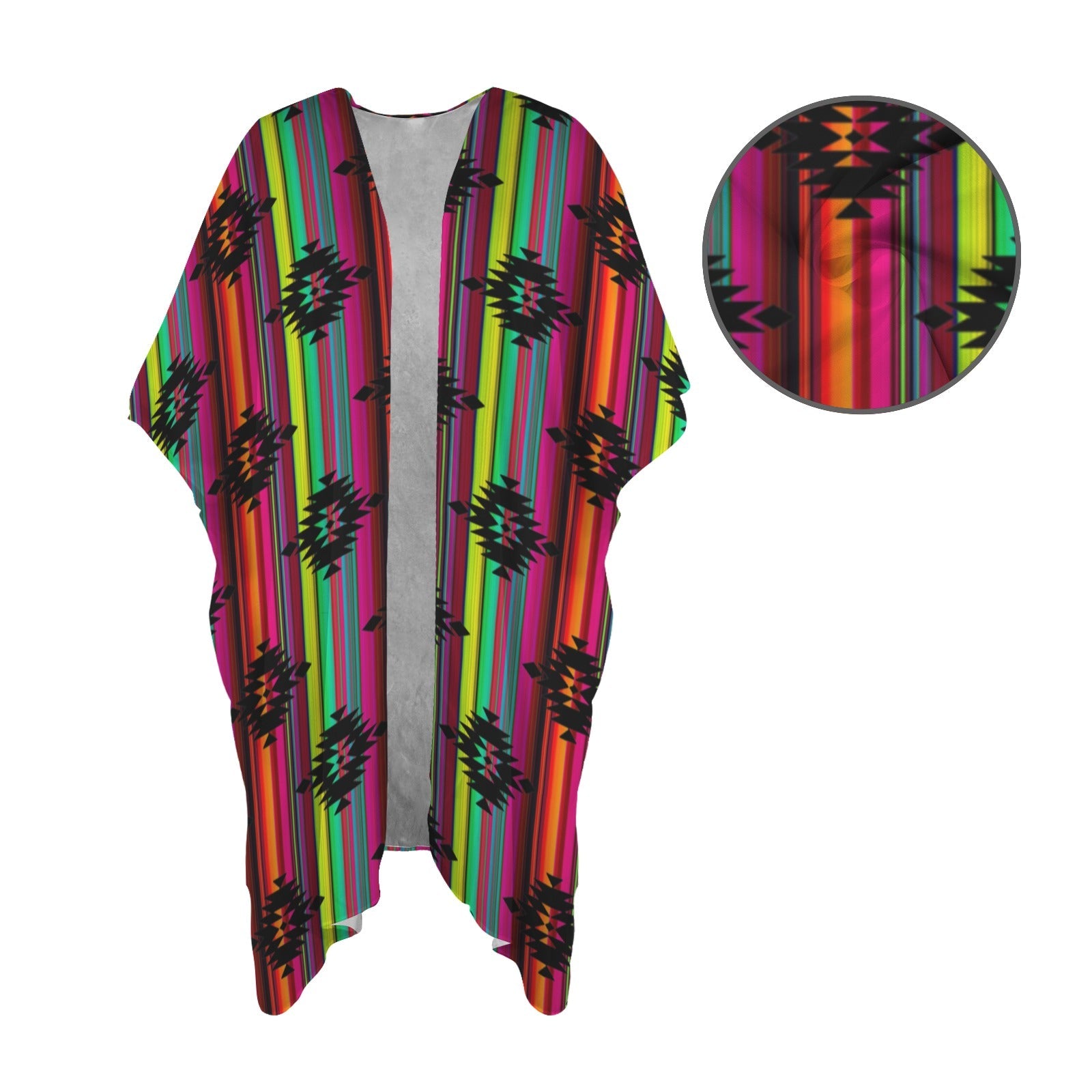 Baha Ranch Neon Aztec Duster Kimono Coverup Women's Long Cover Up