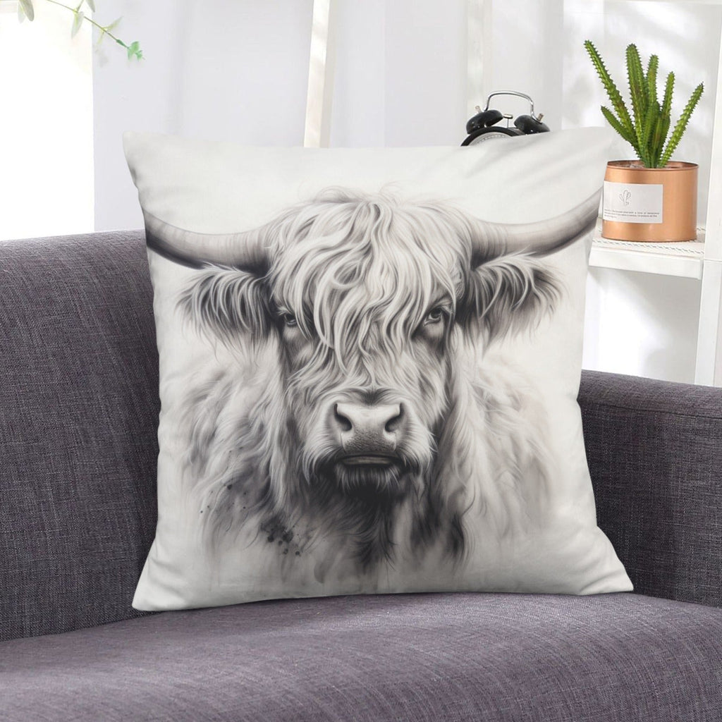 Baha Ranch Black White Highland Velvety Soft Pillow Cover Made in America