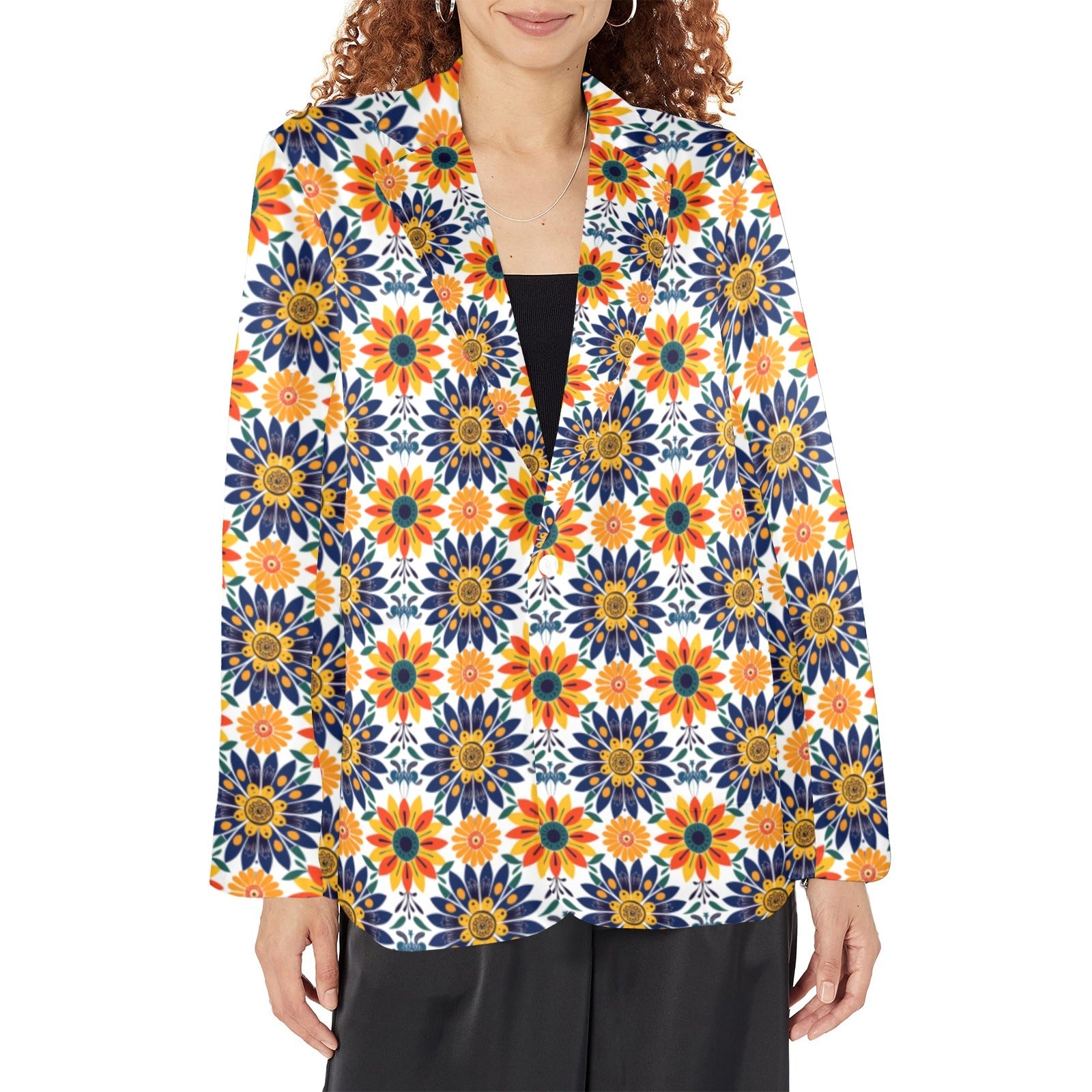 Baha Ranch Colores de Mexico Blue Yellow Mexican Floral Blazer