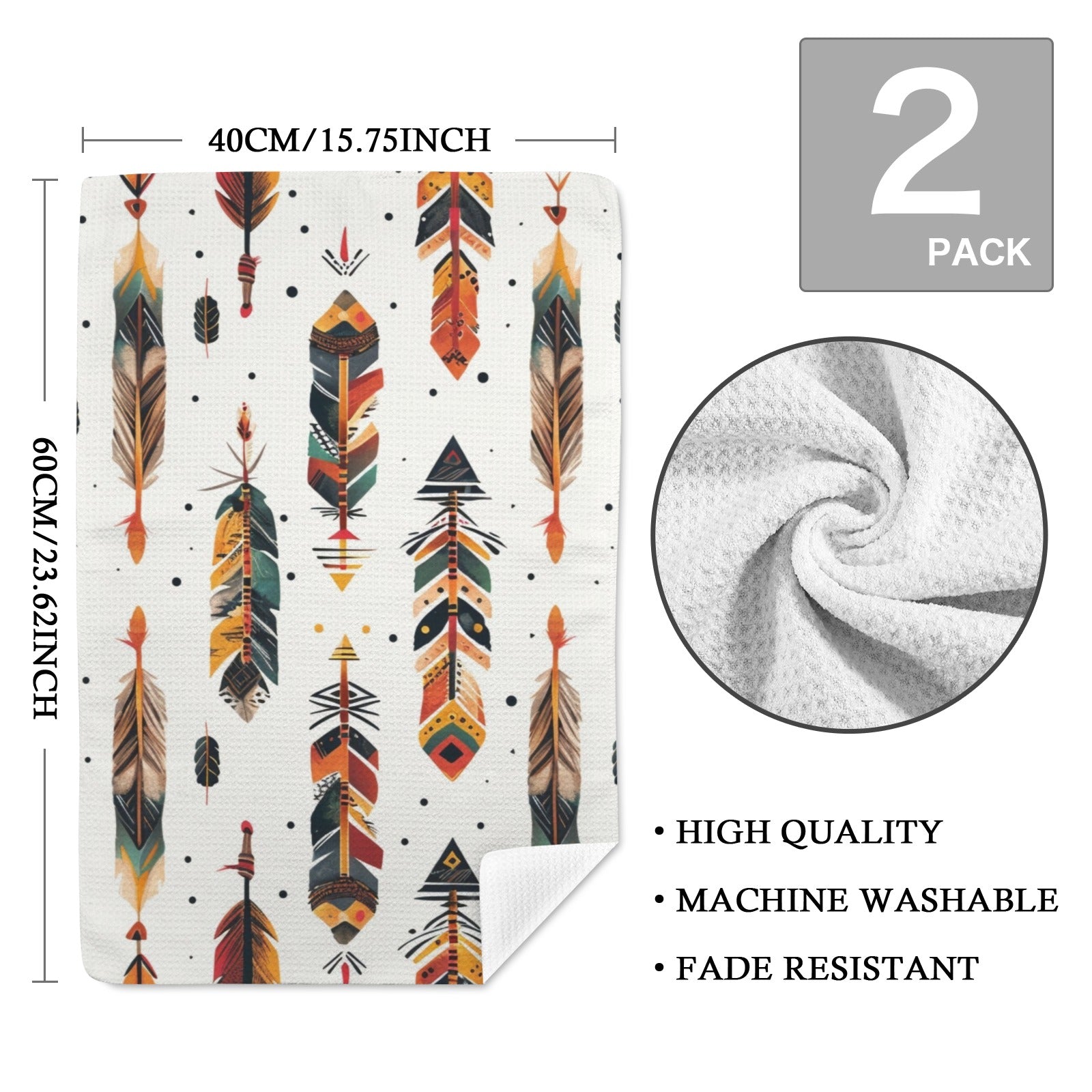 Baha Ranch Southwestern Feathers Set of 2 Dish Towels Made in America