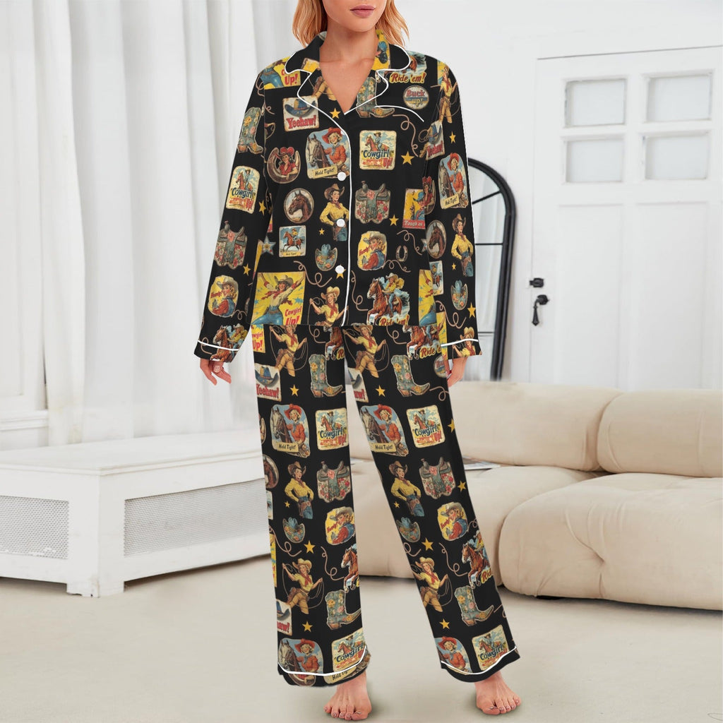 Baha Ranch Vintage Cowgirl Collage Western Satin Pajamas