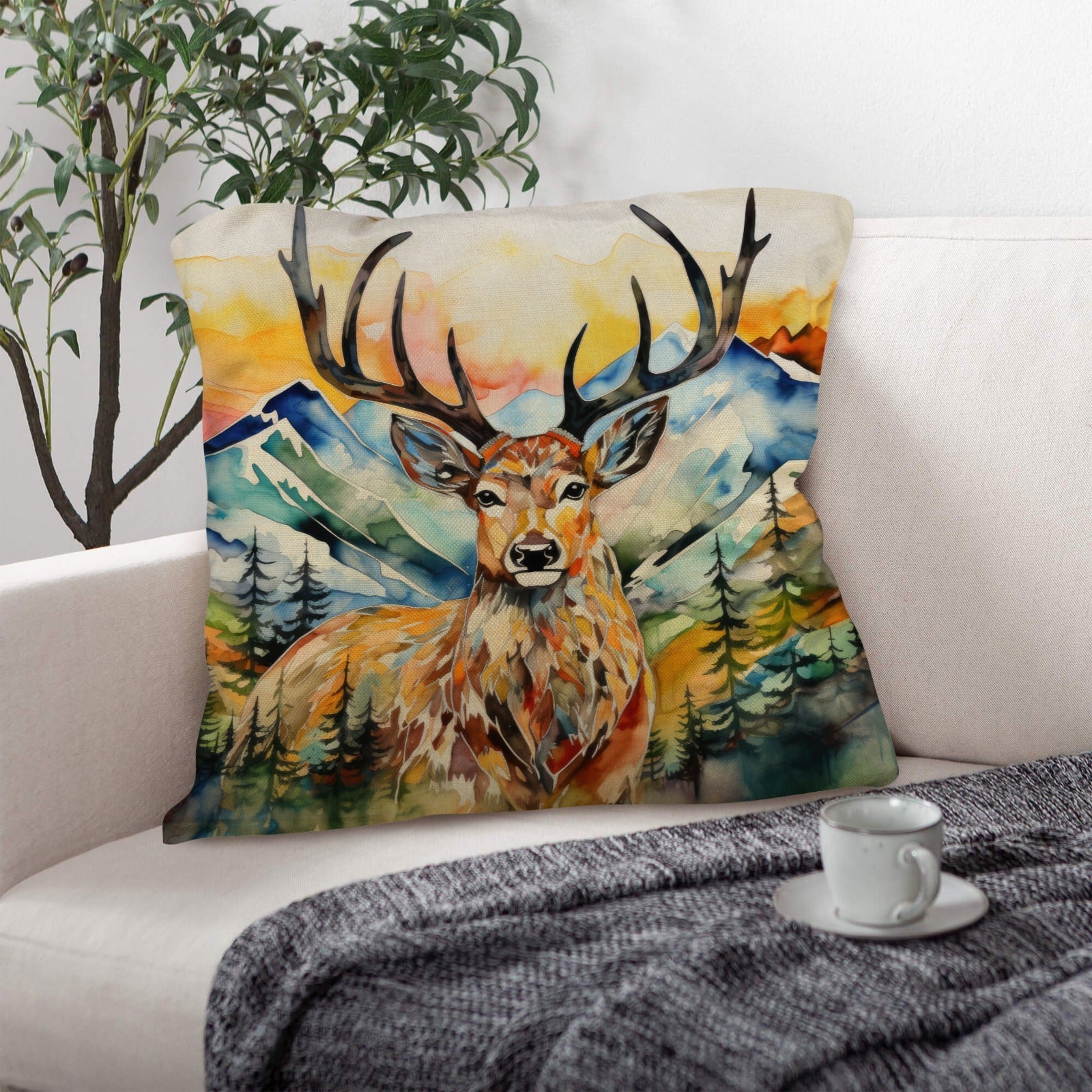 Baha Ranch Watercolor Buck Hunting Pillow Case Made In America