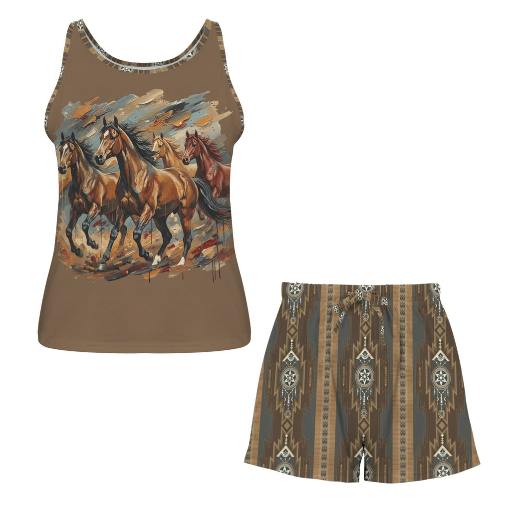 Baha Ranch Running Wild Pajama Lounge Tank Shorts Set Made in America