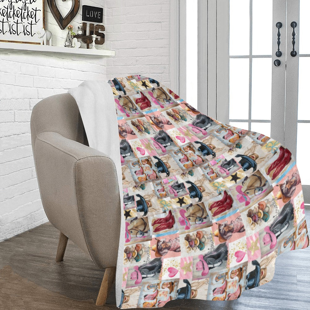 Baha Ranch Danilo Painted Cowgirl Collage Throw Blanket 60" x 80 Made in America