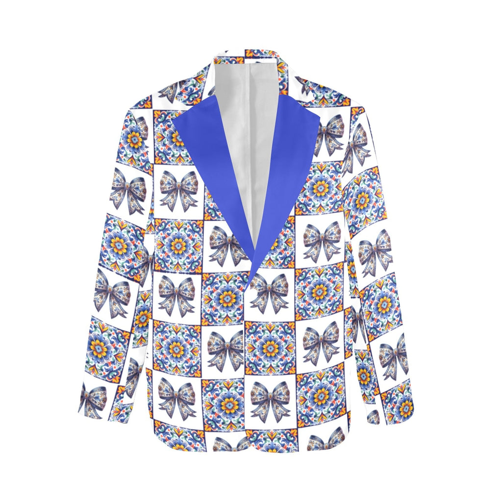 Baha Ranch Blue Bow Talavera Floral Blazer