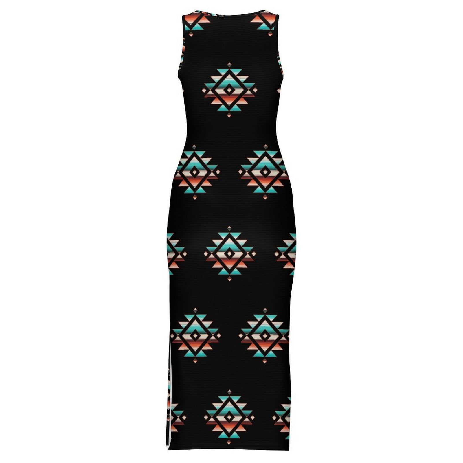 Baha Ranch Southwestern Aztec Sleeveless Bodycon Side Slit Western Maxi Dress