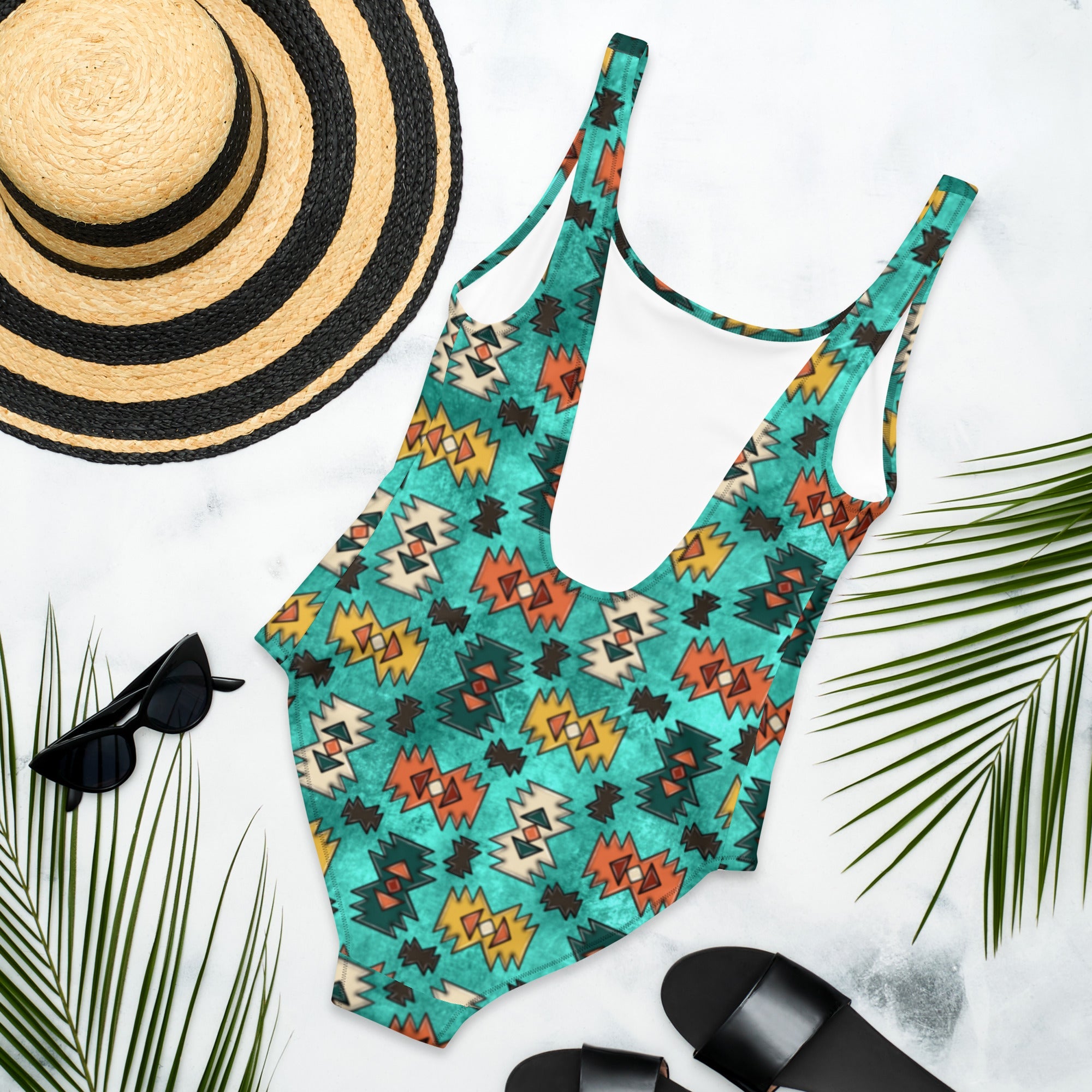 Baha Ranch Yeehaw Turquoise Aztec One-Piece Swimsuit