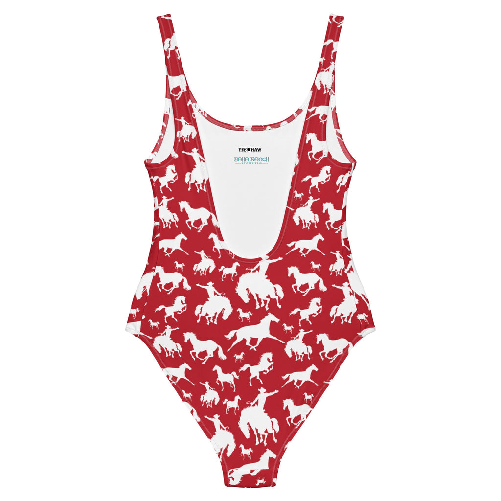 Baha Ranch Yeehaw Red Rodeo Cowboy One-Piece Swimsuit