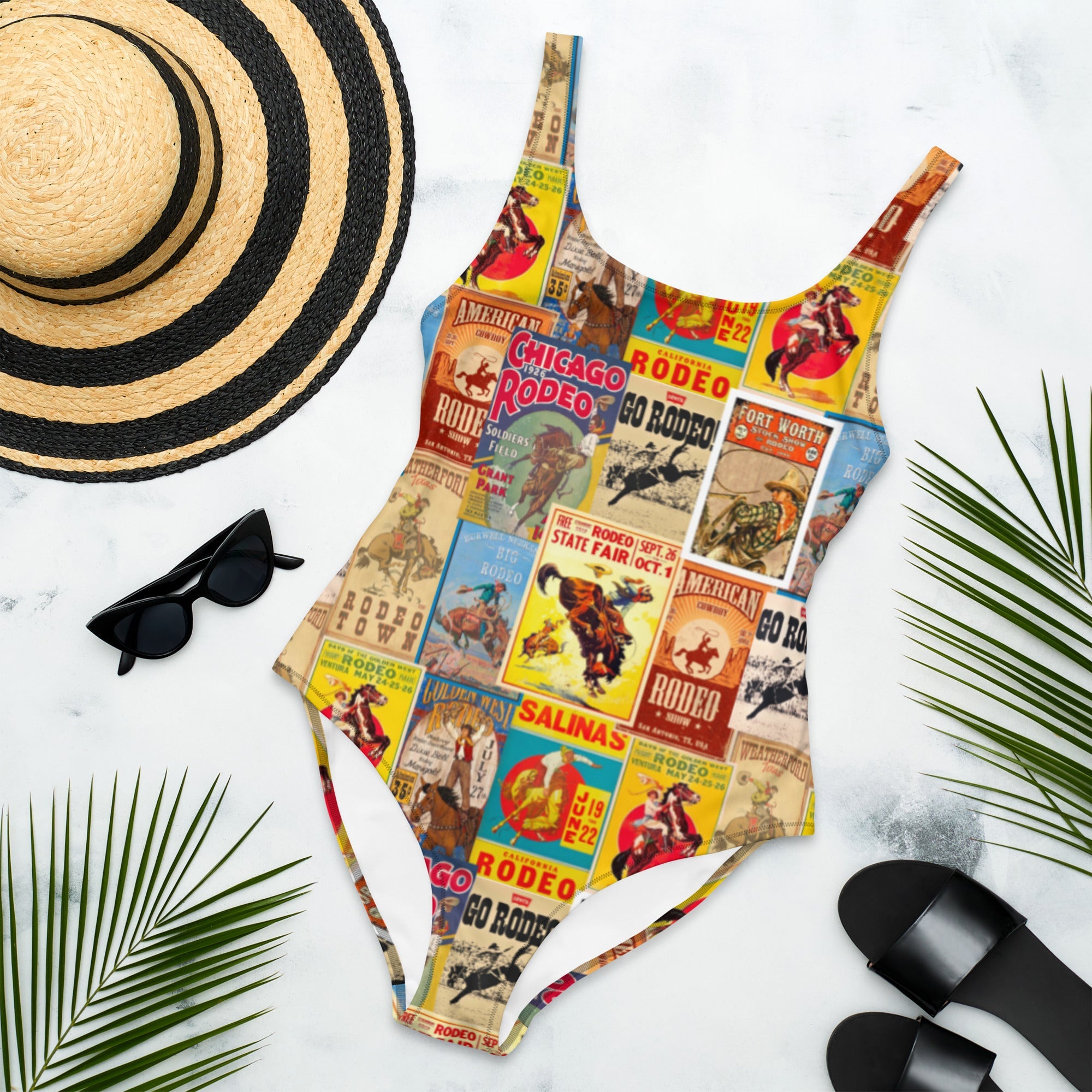 Baha Ranch Yeehaw Vintage Rodeo Poster One-Piece Swimsuit