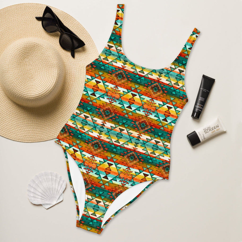 Baha Ranch Mustard Aztec One-Piece Swimsuit